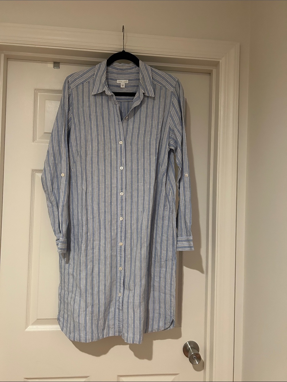 J. Jill Blue & White Striped Midi Shirt Dress
